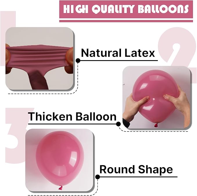PartyWoo Mauve Balloons 50 pcs 12 Inch Dark Hot Boho Pink Balloons for Wedding Baby Shower Gender Reveal Valentine's Day Bridal Shower Graduation Birthday Party Decorations Pink-F02