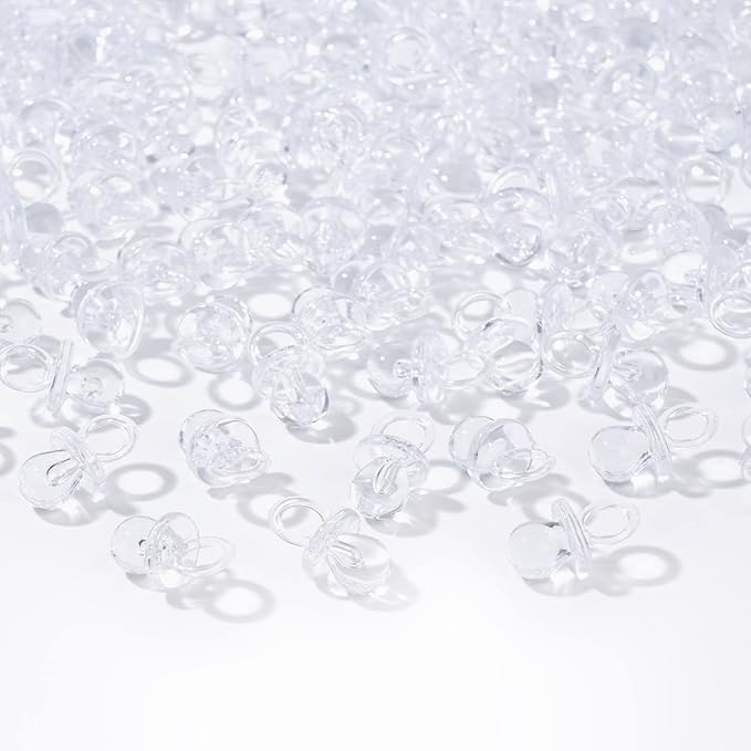 XINHUIDALSQ 150 Mini Acrylic Pacifiers for Baby Shower Girl Game, 0.86 Inch Bulk Chupones para Gender Reveal Party Favors Table Decoration (Clear)