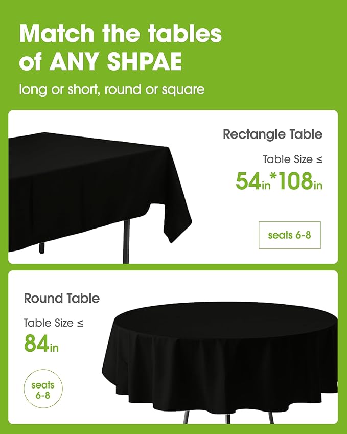 Pureegg Plastic Table Cloth Disposable 12 Pack, 84'' Round Table Cloths, Graduation Decorations Class of 2026, Graduation Party Tablecloths, Round, Plastic Cover, Leakproof & Sturdy, Black