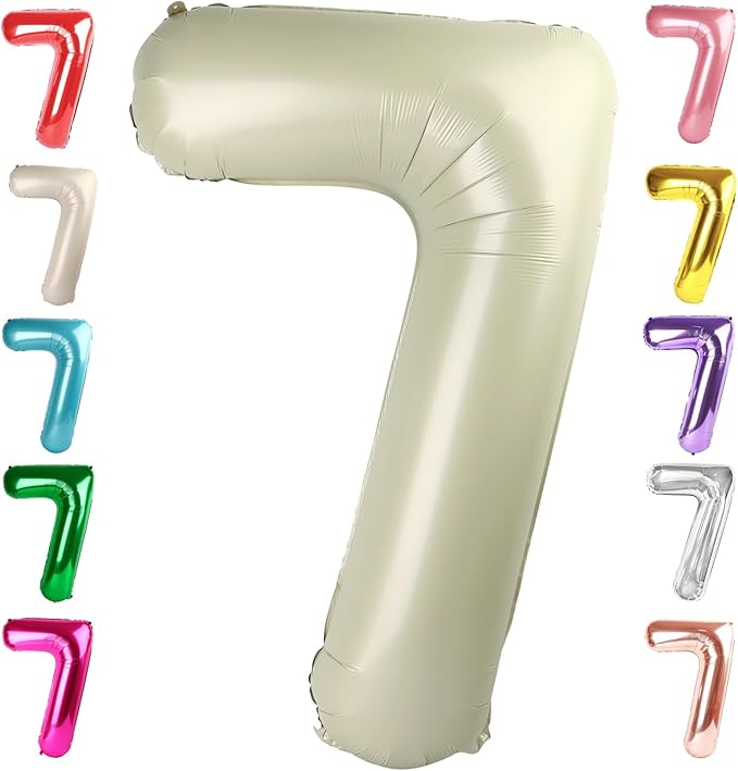 40 Inch Number 7 Balloon, Cream White Seven Birthday Decor, 7 17 27 70 Year Old Balloon Number for Engagement, Wedding, Graduations