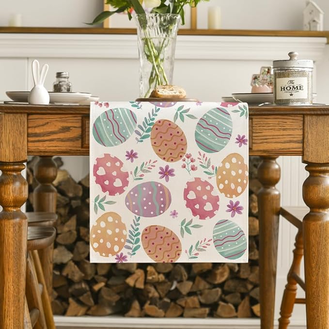 Artoid Mode Watercolour Easter Eggs Table Runner, Seasonal Spring Kitchen Dining Table Decoration for Home Party Decor 13x120 Inch