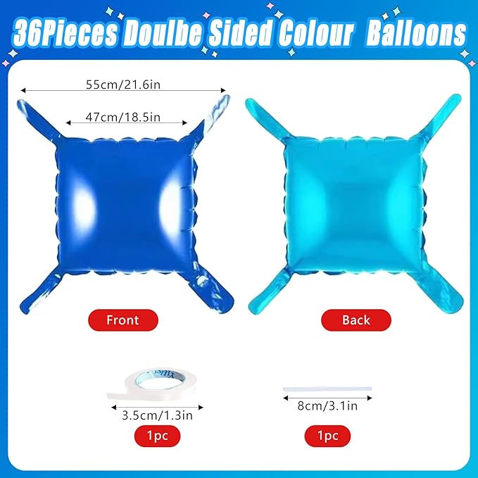 36 Pcs Navy Blue Double Sided Square Foil Balloon Wall Backdrop Metallic Winter Wonderland Balloons Backdrop Tunnel Arch Kit Mylar Square Balloons for Winter Birthday Party Decorations