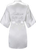 EPLAZA Women's One Size Silver Rhinestones Bride Bridesmaid Short Satin Robes for Wedding Party Getting Ready
