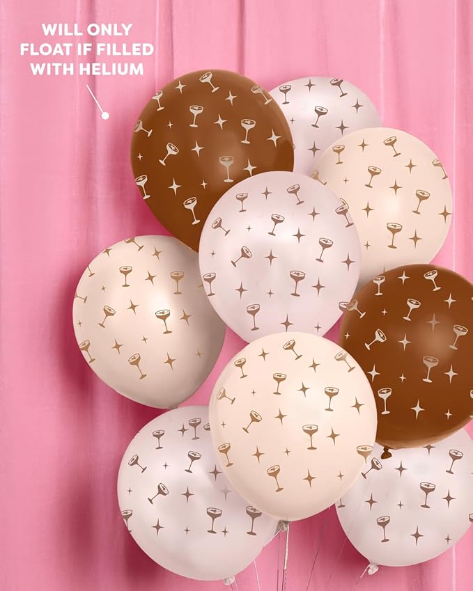 xo, Fetti Brown Espresso Martini Latex Balloons - 24 pk, 12" | Tini Bit Older Birthday, Love Is Brewing Decorations, Party Decor, Coffee Cocktail Gifts, Bachelorette Supplies