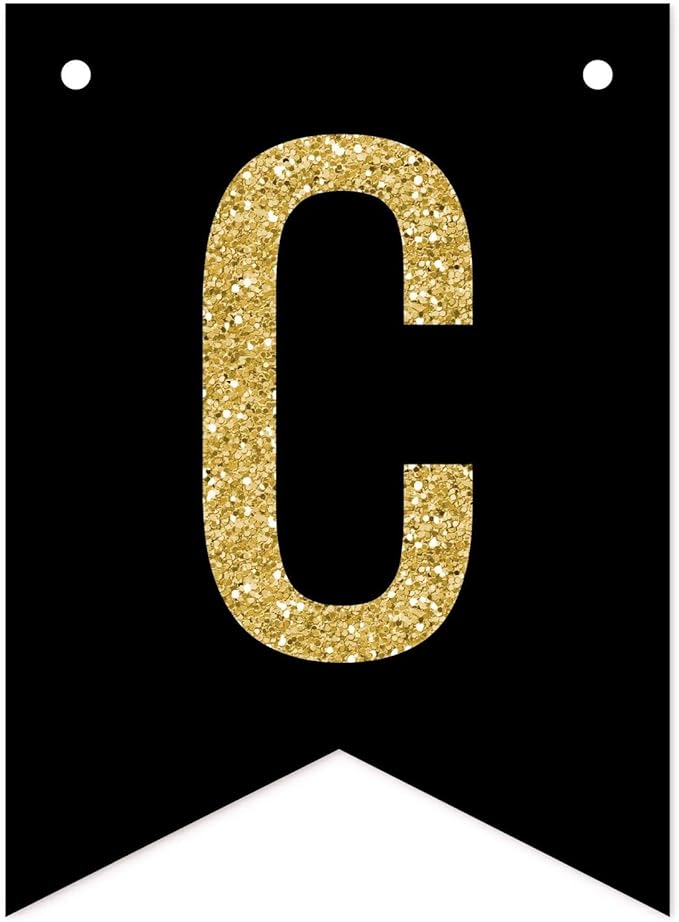 Andaz Press Faux Gold Glitter on Black Party Banner Decorations, Congratulations!, Approx 5-Feet, 1-Set, Birthday Wedding Baby Shower Colored Hanging Pennant Decor