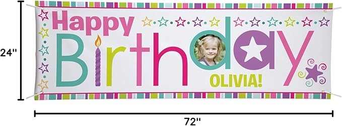 Let's Make Memories Personalized Birthday Banner - Kids Party Decorations - Custom Happy Birthday Banner - Indoor/Outdoor Vinyl - Any Text and Photo - Pink Multi - 6ft