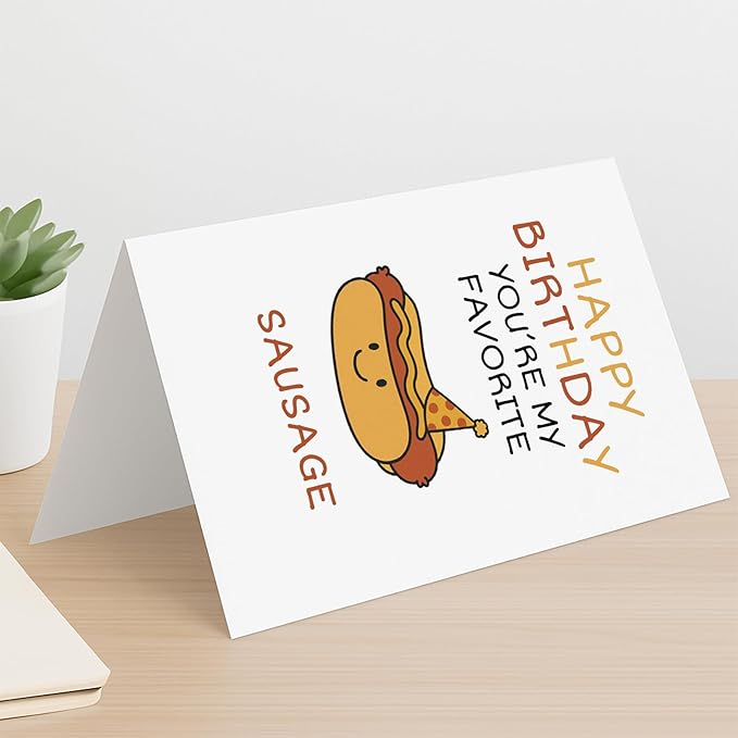 KINGNAME Funny Cute Birthday Card for Him, Hot Dog Pun Card, Favorite Sausage Cute Food Pun for Boyfriend Husband Partner