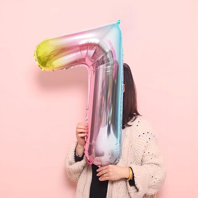 40 Inch Giant Rainbow Number 7 Balloons, Birthday Balloons, Helium Mylar Foil Big Number Balloons for Birthday Party Decorations, Kids' Birthday Anniversary Party Baby Shower Unicorn Parties