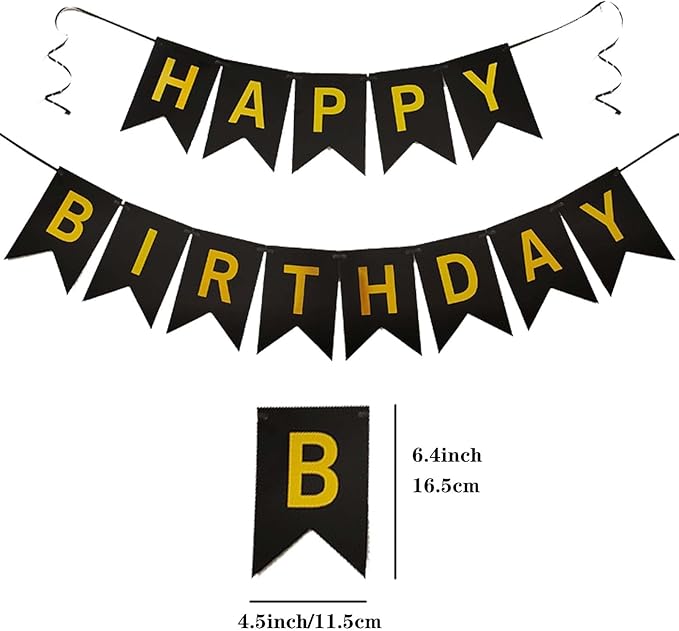 Happy Birthday Banner Sign with Shiny Letters Glitter Birthday Banner Decoration DIY Party Decoration Supplies（Black）