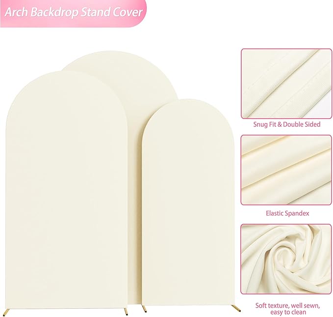 Wokceer Wedding Arch Cover (7.2FT, 6.6FT, 6FT) Set of 3 Spandex Fitted Wedding Arch Stand Covers for Round Top Chiara Arch Backdrop Stands Cover for Birthday Party Ceremony Banquet Decor Ivory
