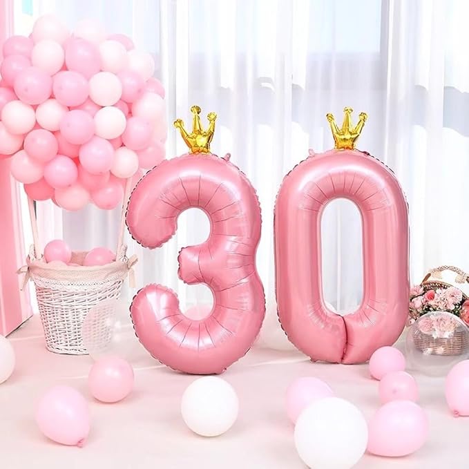 40 inch Pink Number 0 Balloon with Crown, Pink Crown Balloons 0-9 for 0th Birthday Party Anniversary Decorations Supplies