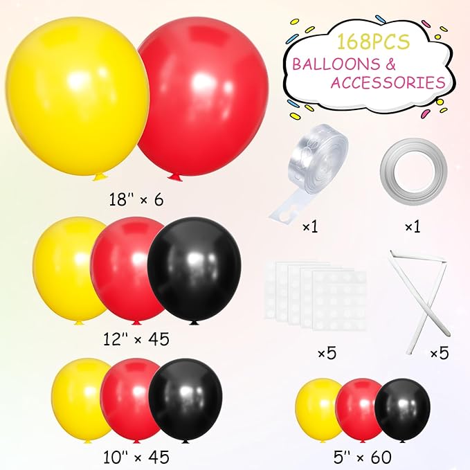Red Yellow Black Balloons Arch Kit, 156Pcs Matte Latex Balloon Different Sizes 18 12 10 5 Inch for Birthday Baby Bridal Shower Wedding Party Backdrop Decorations