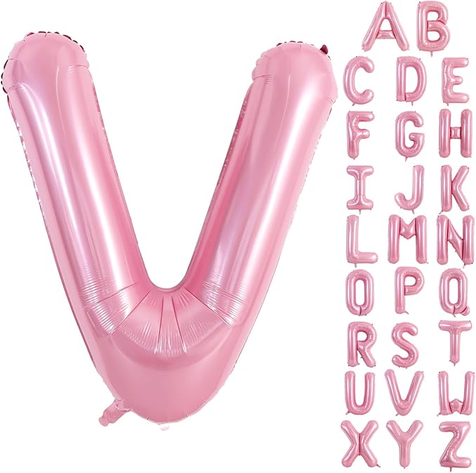 TONIFUL 40 Inch Large Pink Letter V Balloons Giant Foil Mylar Alphabet Balloon for Birthday Party Anniversary Baby Shower Wedding Supplies Decorations