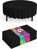 Pureegg Plastic Table Cloth Disposable 6 Pack, 84'' Round Table Cloths, Halloween Party Decorations, Summerween Decor, Halloween Tablecloths, Round, Plastic Cover, Waterproof, Black