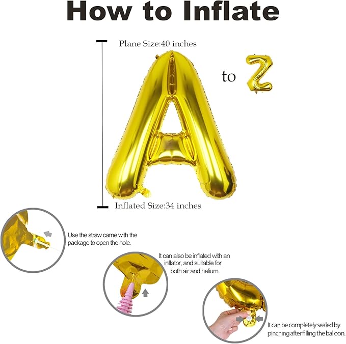 40Inch Gold Letter M Balloon Foil Helium Letter Balloons A-Z Giant Large Mylar Big Party Balloon for Birthday Party Decorations