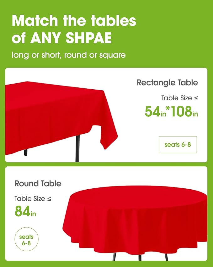 Pureegg Plastic Table Cloth Disposable 10 Pack, 84'' Round Table Cloths, Valentines Day, Thanksgiving, Christmas Decorations, Fall Tablecloths, Round, Plastic Cover, Leakproof & Sturdy, Red