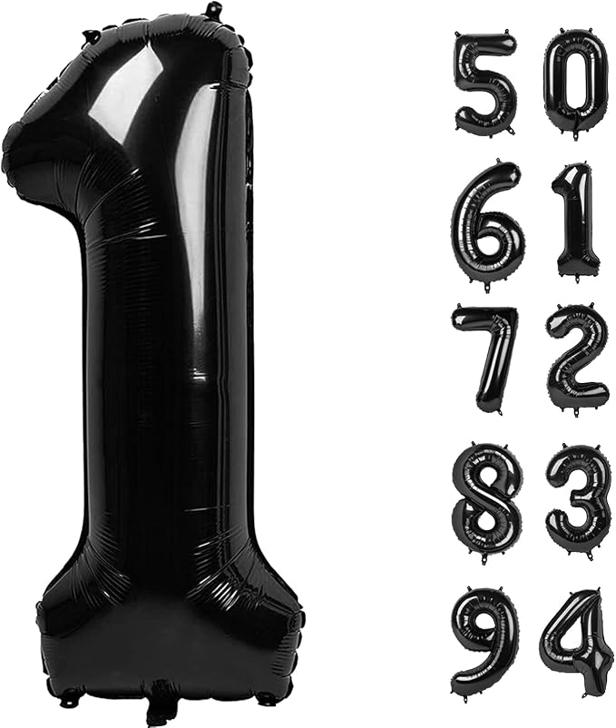 Black Number 1 Balloon for First Birthday 40 Inch, 1st One Number Balloons Birthday Decorations for Girl Boy Toddler Baby