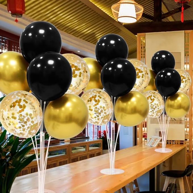 Black and Gold Balloon Stand Centerpiece Table Decorations Black and Gold Party Decorations for Birthday Wedding Retirement Anniversary Father's Day New Years Graduation 2026 (Black gold set5)