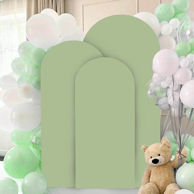 Arch Cover Set of 3 Sage Green Arch Cover Spandex Arch Backdrop Cover Chiara Round Top Arched Covers Backdrop Fabric for Wedding 5FT 6FT 7FT Party Arches Covers for Birthday Baby Shower