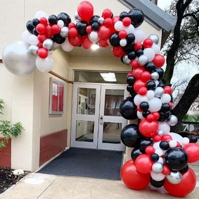 Red Black White Balloon Arch Kit 139Pcs with Sliver Confetti for Red and Black Birthday Party Decorations Graduation Party Birthday Party