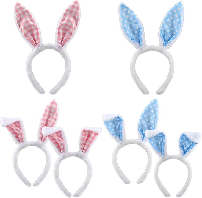 Plush Easter Bunny Ears Headband 6PCS Cute Rabbit Ear Hairbands Bunny-headband Easter Bunny Ears for Cosplay Dress up Theme Party Accessories