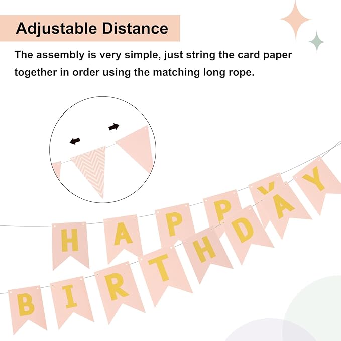 MECCANIXITY Birthday Banner 16 Feet Pink Birthday Decorations CardStock Birthday Sign with Pennant Banner Flags for Birthday Decor Backdrop Festival Party Supplies