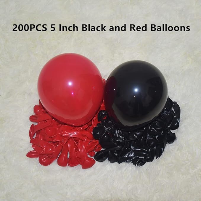 200 Pcs Red and Black Balloons 5 Inch Latex Matte Mini Small Balloon Garland Arch Kit for Baby Shower Birthday Bridal Shower Wedding Anniversary Party Decorations