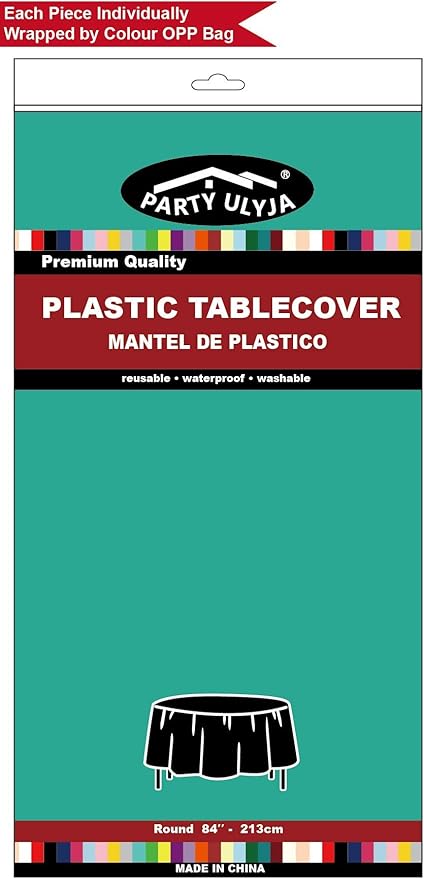 Teal Plastic Tablecloths 2 Pack Disposable Table Covers 84 Inch Circle Bridal Shower Party Tablecovers PEVA Vinyl Table Cloths for BBQ Picnic Birthday Wedding Banquet Parties 6 ft Round Table Use