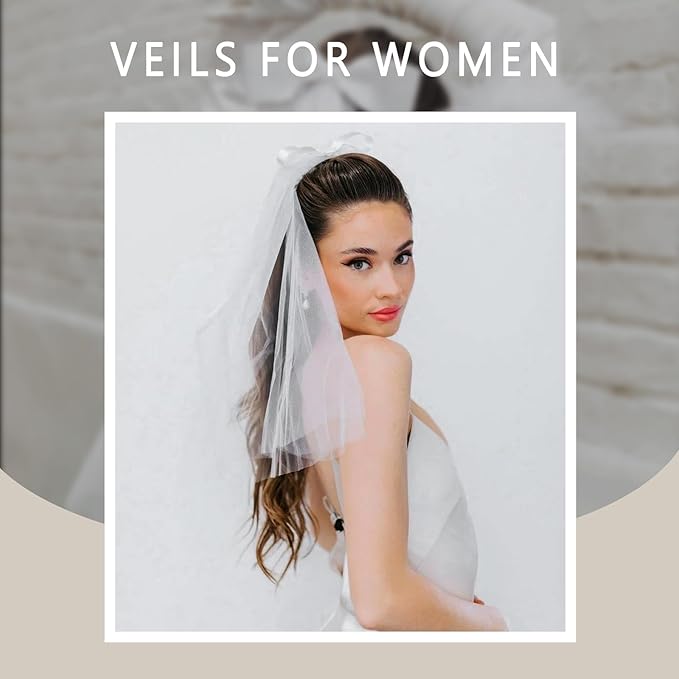 Bridal Veil Bachelorette Party Veil White Bow Wedding Veil Elegant Tulle Layer Hair Clip for Women and Girls