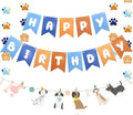 Orange Blue Dog Paw Happy Birthday Dog Themed Banner for Party Decorations for Boys Girls DIY Party Supplies (Orange Blue Banner)