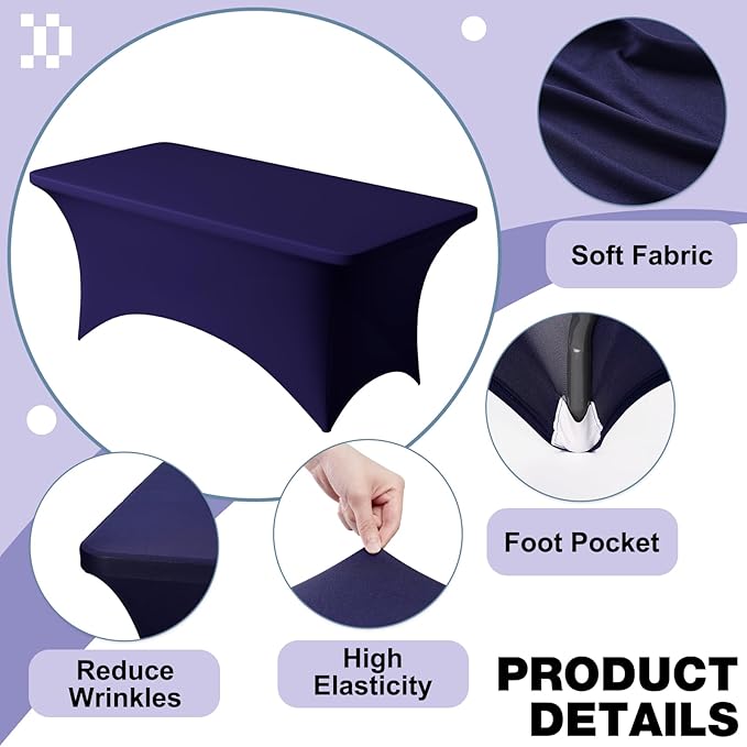 Trlyc 1 Pack 8FT Spandex Table Cloth - 96 x 30 Inch Rectangular Stretch Tablecloth, Wrinkle Resistant Scretch Table Cover for Wedding, Party, Banquet, Picnic, Outdoor Decoration (1Pcs,Navy Blue)