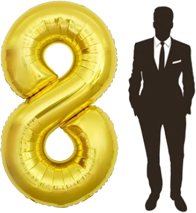 65 Inch Giant gold Foil Number Balloon,Old Children's Birthday Party Helium Balloon Wedding And Celebration Themed Party Decoration Supplies (8 Plus)