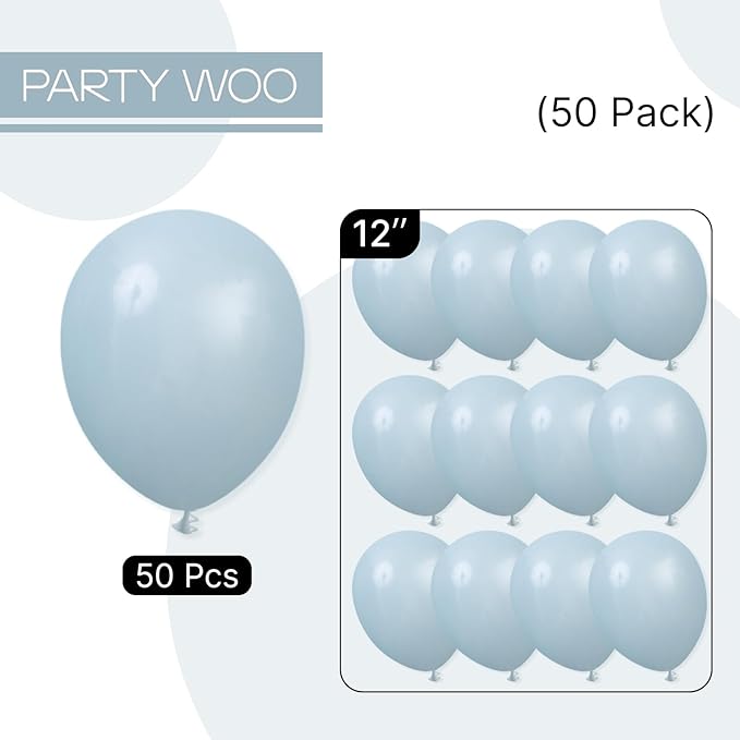 PartyWoo Dusty Blue Balloons 50pcs 12 Inch Light Blue Aqua Boho Latex Helium Balloons for Wedding Graduation Baby Shower Gender Reveal Bachelorette Birthday Under The Sea Party Decorations Blue-F28