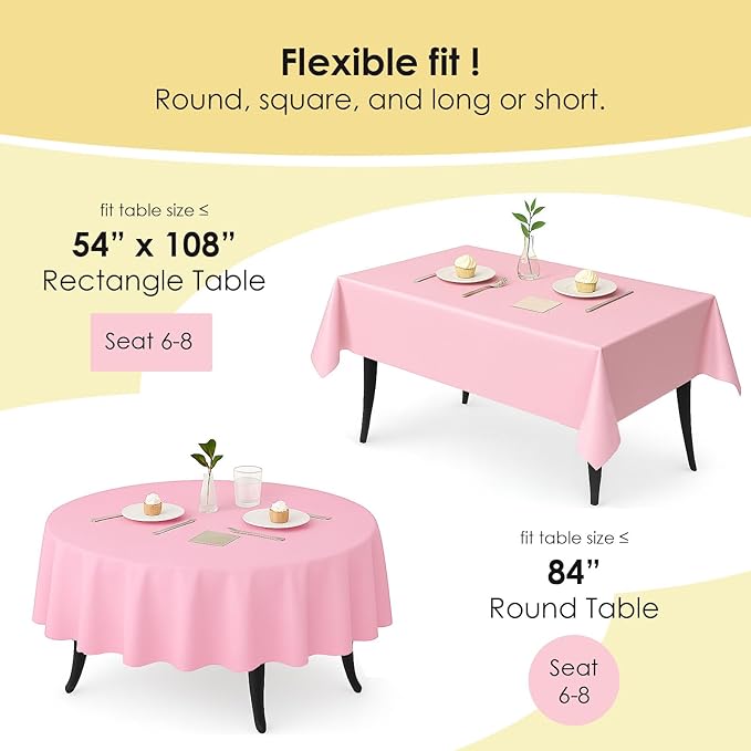 Craft And Party 12-Pack Light Pink Plastic Tablecloths – 54 x 108 Inch Disposable Table Covers for Rectangle Tables, Heavy Duty & Waterproof for Parties, Events, Banquets, Light Pink