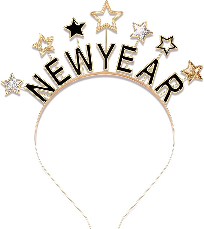 Happy New Year Headbands for Women, New Year’s Eve Hat Star Hairbands New Year Party Supplies Holiday Gifts