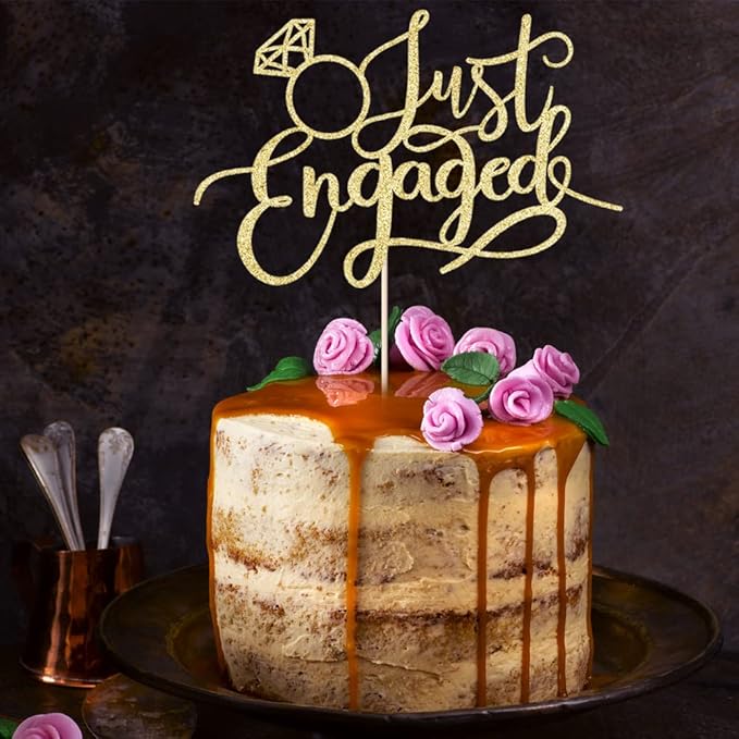 Just Engaged Cake Topper for Engagement Party Decorations, Engaged Ring Sign,We're Engaged Cake Toppers (gold)