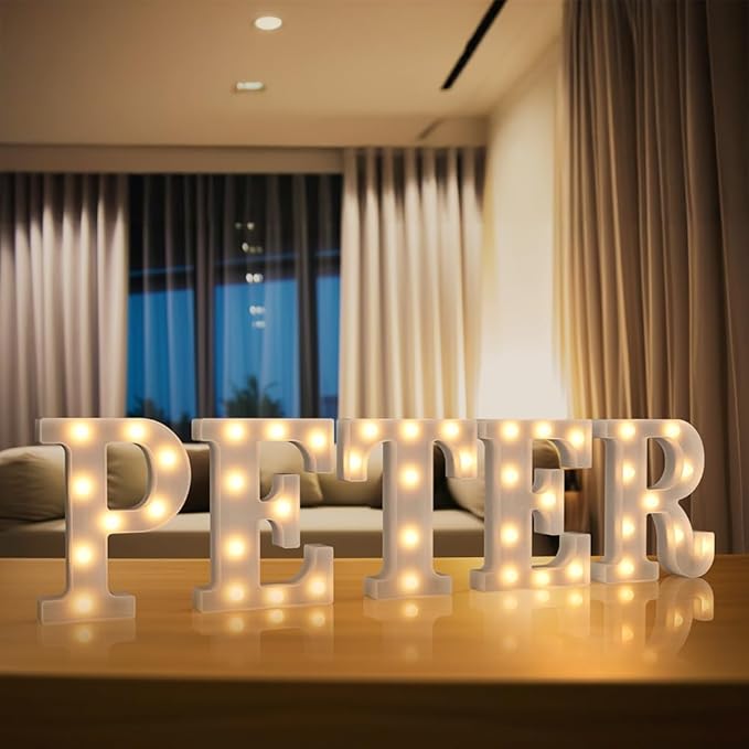 Light Up Marquee Letters, 26 Alphabet LED Lights, Night Light White Plastic Letters for Engagement Party Wedding Baby Shower Birthday Bar Decoration
