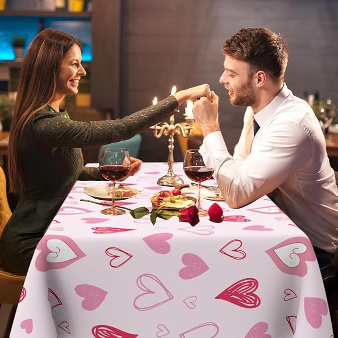 Valentines Tablecloth, 3Pack Valentines Day Tablecloth Decorations, 54x108 Inch Pink Heart Valentine Table Cloth Rectangle Disposable Table Cover for Valentine's Day Anniversary Wedding Party Supplies