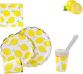 MaitianGuyou Lemon Party Decorations Disposable Dinnerware Set, Include Yellow Paper Plates, Cups, Straws and Napkins,Fruits Tableware Set for Lemonade Themed Birthday Decorations