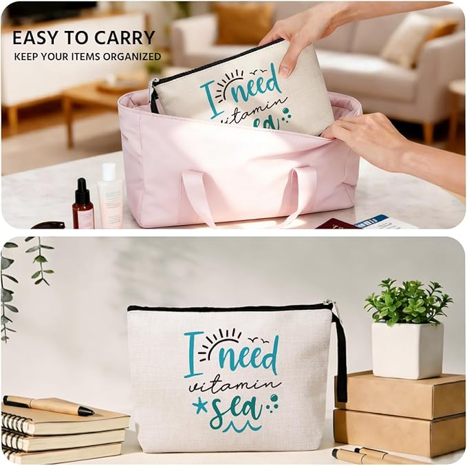 Jztco Inspirational Beach Lover Gifts Makeup Bag Women Beach Accessories for Women Sunscreen Bags for Cute Funny Birthday Gifts for Girls Sister