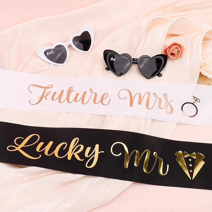 Engagement Party Decorations Future Mrs And Lucky Mr Sunglasses And Sash for Engagement Decorations Just Engaged Wedding Party Accessories Mr and Mrs Sign Gift