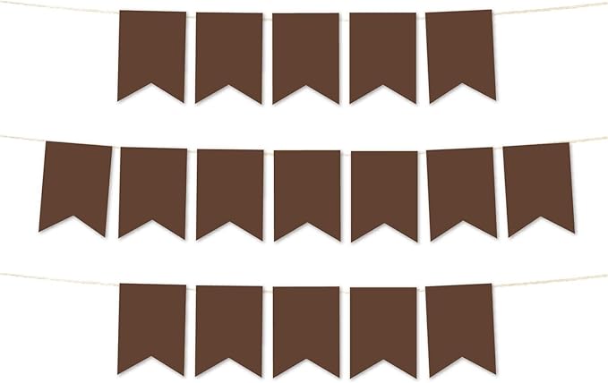 Andaz Press Hanging Pennant Banner with String, Brown, 1-Set, 24 Pennants, Approx. 12-Feet Long