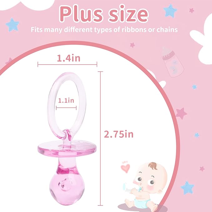 Pacifiers for Baby Shower Game, 36PCS Plastic Pacifiers for Baby Shower Decoration DIY, Large Size Baby Shower Pacifiers, Gender Reveal Party Table Scatter/Hunt Baby Shower Game Props(Pink, 2.75 in)