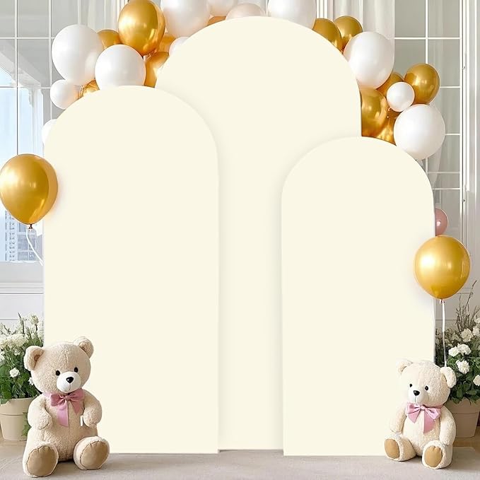 Wedding Arch Cover Set of 3 6FT 6.6FT 7.2FT Ivory Spandex Arch Stand Covers for Round Top Chiara Arch Stand Covers Balloon Arched Cover for Birthday Party Ceremony Banquet Decorations
