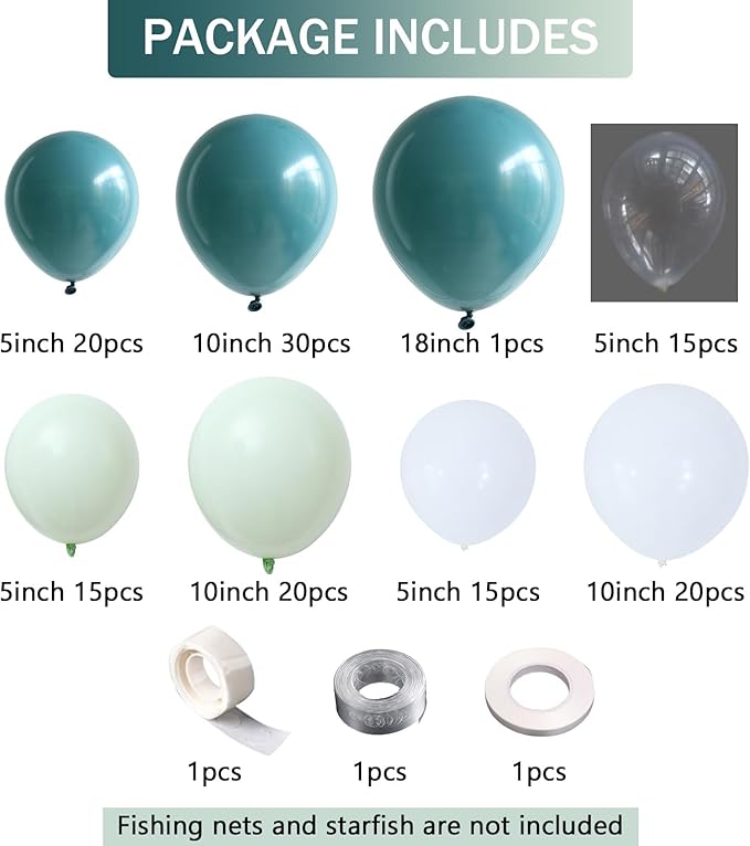 Under the Sea Balloon Arch - 139PCS Beach Themed Balloons Decoration White Macaron Green Deep Blue Balloon for Sea Pool Summer Shark Fish Birthday Baby Shower Boy Girl Party Decoration (Blue)
