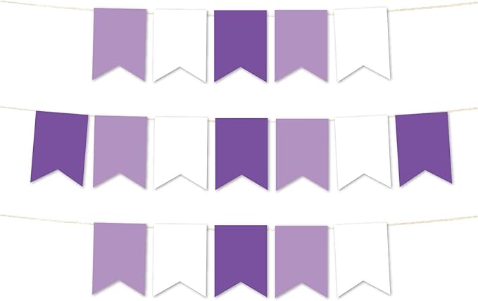 Andaz Press Hanging Pennant Banner with String, Lavender, White, Royal Purple, 1-Set, 24 Pennants, Approx. 12-Feet Long