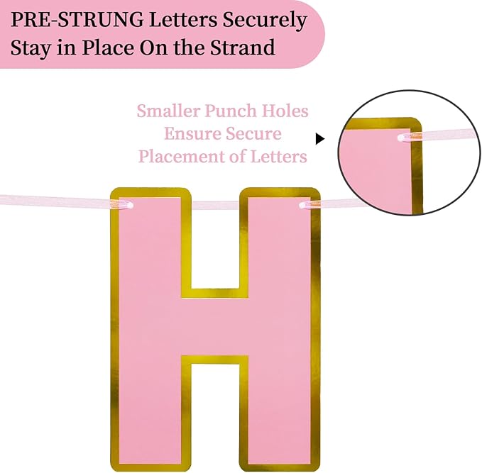 Happy Birthday Banner - 9ft Pre-Strung Happy Birthday Sign for Women, Men, Girls, Boys - No DIY Birthday Decorations & Party Supplies(Pink Gold)