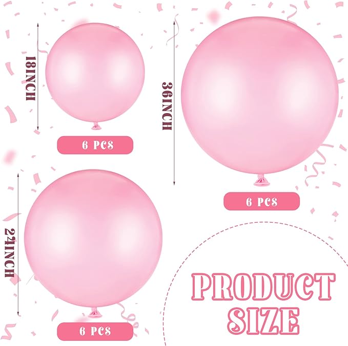 18 Pack 18/24 / 36 Inch Balloons Large Latex Giant Round Big Macaron Balloons for Wedding Birthday Party Baby Shower Decorations(Pink)