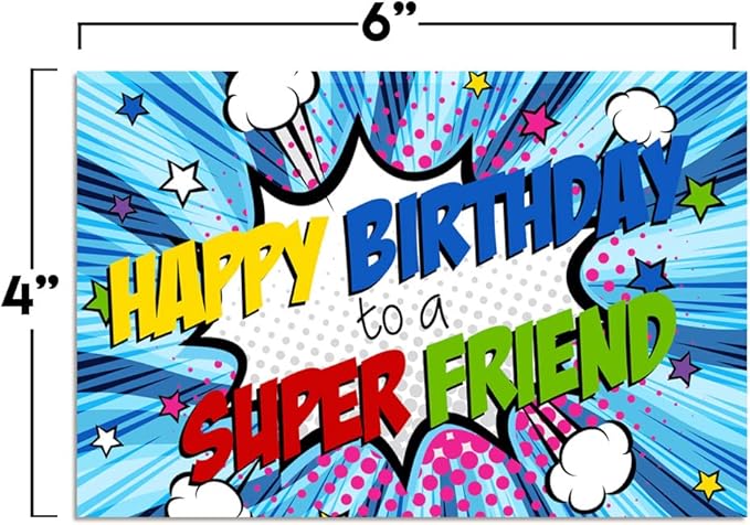 Super Friend Super Hero Themed Birthday Pun Themed Single (1) All Occasion Blank Birthday Card To Send To Friends & Family, 4"x 6" (when folded) Fill In Greeting Note Card by AmandaCreation