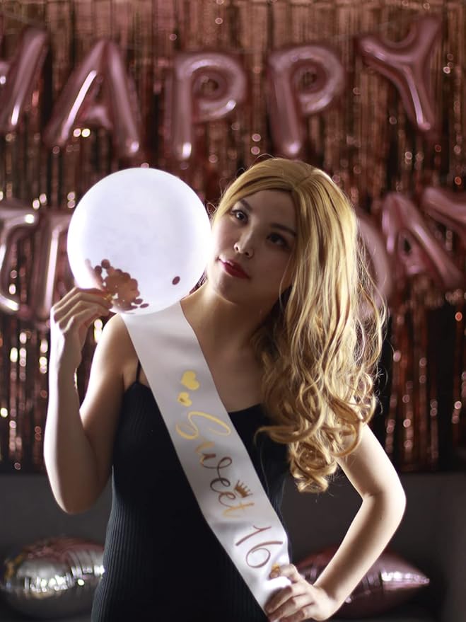 Sweet 16 Sash for Girls,16th Birthday Sash White with Gold Foil Lettering.